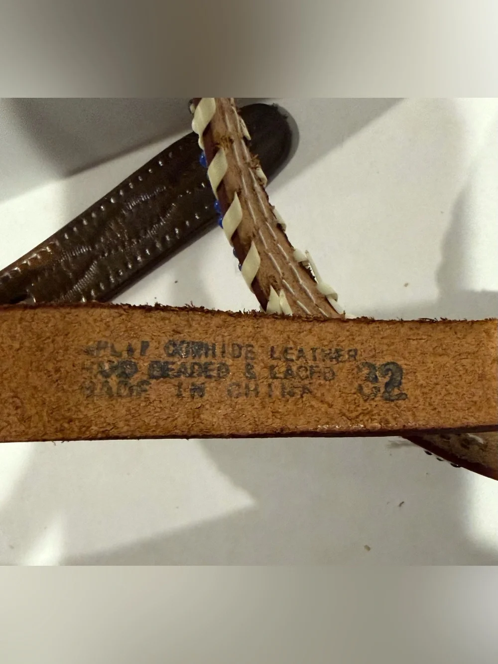 Vintage Native American Thunderbird Hand Beaded. Leather/Cowhide belt